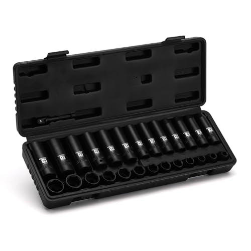 EMENTOL 3/8" Drive Impact Socket Set, 27PCS, Metric(7mm to 19mm), Deep and Shallow, 6 Point, Includes Drill Bit Adapter - size: 3/8" Drive (7-19mm), 6 Point