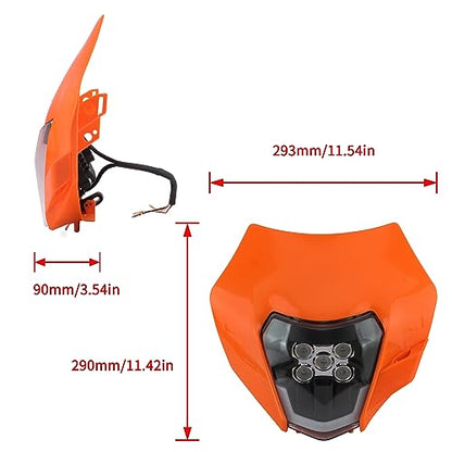 Dirt Bike LED Headlight,Universal Motorcycle Head Lamp Kit Compatible With Motocross Pit Bike Enduro ATV Supermoto 150 250 350 450 500 SX XCW EXC SXF XC SMC R 690(Orange) - color: 16-5LED Orange