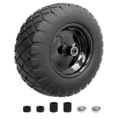 (1 Pack) 16" Flat Free Wheelbarrow Tire and Wheel, Solid Replacement With 3" Centered Hub, 5/8" 3/4" Bearings, Universal Fit 4.80/4.00-8, 3.50/3.00-8, 4.00-6 - color: 1 Pack, size: 16"-4.80/4.00-8"
