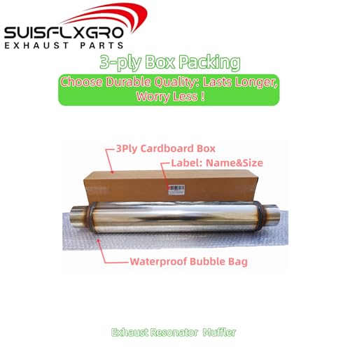Exhaust Resonator, Straight Gasflow Design, Quiet and Deep Sound Muffler, Made of 100% Stainless (2.5X10/14) - size: 2.5X10/14
