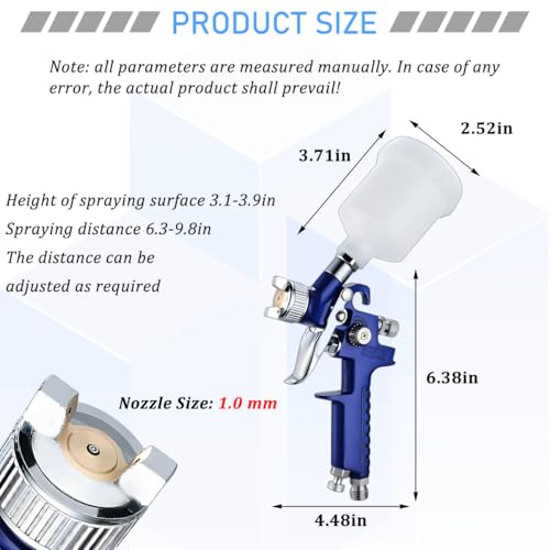 Osilly Car Touch Up Spray Gun with 1 mm Nozzle, Vehicle Spraying Gravity Feed Paint Sprayer Include 125ml Capacity Cup, Auto Air Spray Paint Gun, Universal for Motorhome Automobile Truck (Blue) - color: Blue, size: 1mm