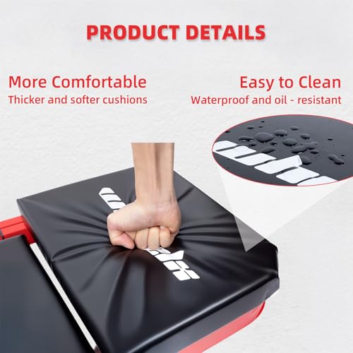 Mechanic Creeper 40inches 3-in-1 Z Seat 480lbs Capacity, Foldable Garage Chair Adjustable Rolling Folding with 6pcs Wheels Roller, Lay Down Sit Lean Back, Under Car Shop Auto Repair Man Gift - color: Red