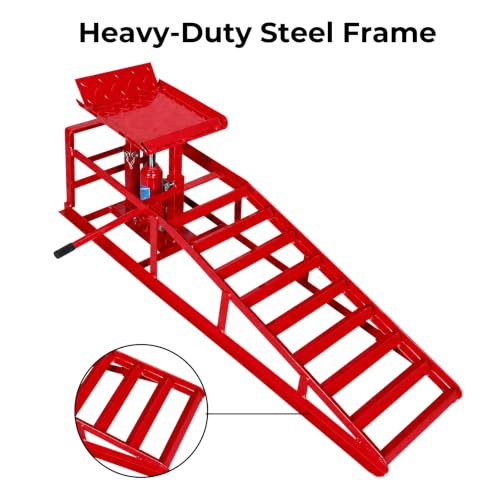 Skepphlay 2PCS Hydraulic Car Ramps 11000lbs 5T, Heavy Duty Car Ramps with Hydraulic Jack, Steel Car Service Ramp High Lift 9"-14.2" for Auto Truck Repair, Changing Oil, Red - color: Red