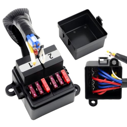 12V Pre-Wired Fuse Relay Box, 2 Relays & 6 Fuses with 40A/50A ATO/ATO Blade Fuses, 4-Pin 80A JD1912 Relay Block Kit for Car Truck RV (Wire Rated 30A) - size: 80A 2 Relay 6 Fuse