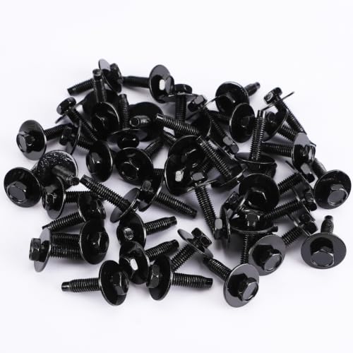 100PCS Automotive Body Bolt & U Nut Kit, M6-1.0 Hex Head Screws with Extruded U-Nuts Clips, Fender Liner, Splash Shield, Engine Under Cover, Bumper & Hood Fastener Assortment (50 Sets) - color: Black M6 x 1.0