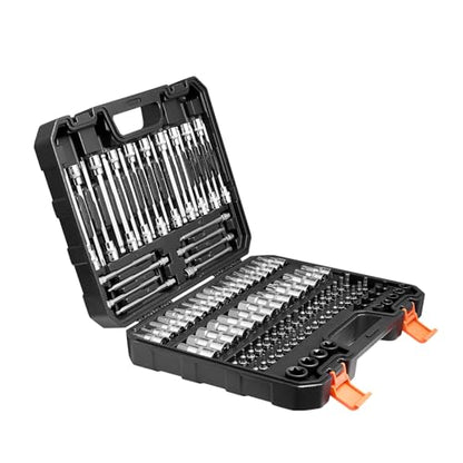 VEVOR Bit Socket Set, 107-Piece SAE and Metric, Hex/Torx/External Torx/Tamper-Proof/Extra Long, S2 Alloy Steel and Cr-V Steel, 1/4 in, 3/8 in, and 1/2 in Drives, with Enhanced Storage Case, Hand Use - size: 107 PCS