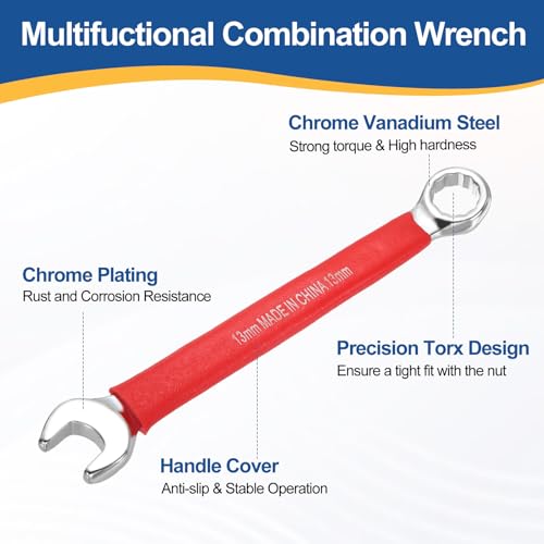HARFINGTON 2Pcs Metric Combination Wrench 13mm 12-Point Box & Open End CR-V - size: 13mm