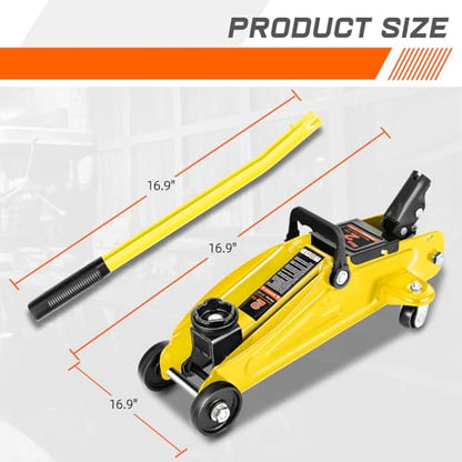 PM PERFORMOTOR Low Profile Hydraulic Trolley Service/Floor Jack Combo with 2 Ratchet Jack Stands, 2 Ton (4000 lbs) Capacity, Yellow,PM-TOL-FJ3P-YL - color: Yellow