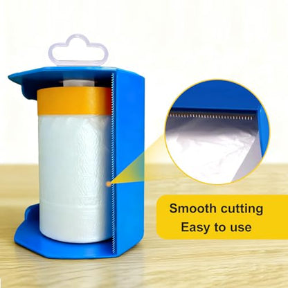 Pre-Taped Masking Film Film and Masking Tape in one Plastic Tape and Drape Roll Painters Plastic (3 Pack, Each roll 22" Wide x 82 feet Long) with one Dispenser