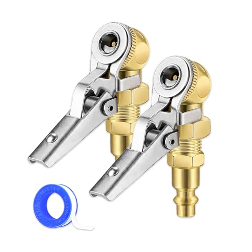 Upgraded 2 Pcs 1/4 Inch NPT Locking Air Chuck, Quick Connect Clip-On Air Chucks for Tires, Closed Ball Tire Inflator Nozzle with Clip, Fits Truck RV Auto Car Motorcycle and Bike