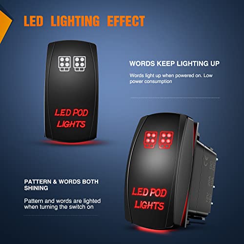 Nilight LED POD Lights Rocker Switch with Jumper Wires Set 5Pin Laser Red - color: Red, size: LED POD LIGHTS