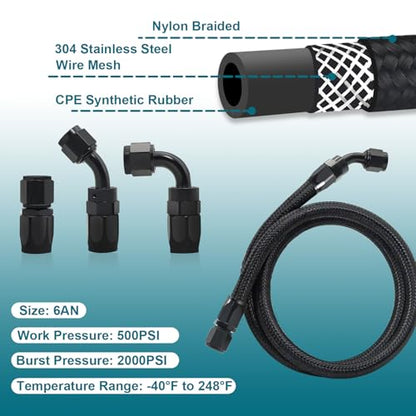 Assembled 6AN Fuel Line Kit CPE with Hose End Fitting(45°+90°), 2FT - size: 2ft(45°+90°)