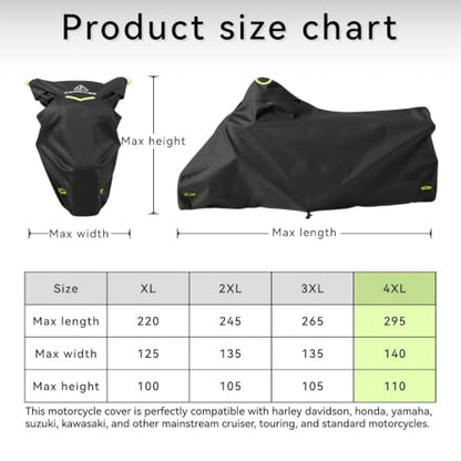 Motorcycle Cover Waterproof Outdoor All Season Protection - size: 116"