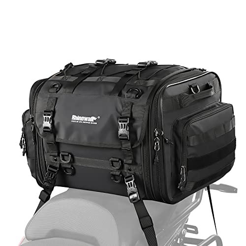 Rhinowalk Motorcycle Saddle Bag Motorbike Tail Bag Waterproof Expandable Pannier Bag Powersports Travel Luggage 60L (Black) - color: Black, size: 40-60L