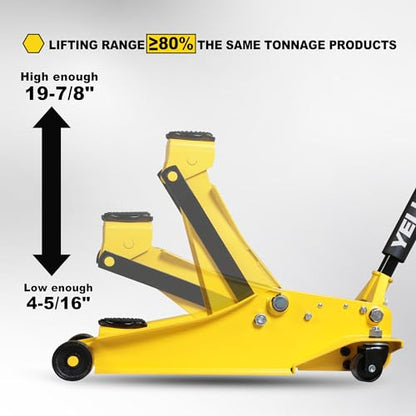 YELLOW JACKET Low Profile Floor Jack with Dual Pumps Quickly Lift Hydraulic Car Jack with Pad, 4 Ton (8,800 lb) Capacity - color: Steel, size: 4T low profile dual pump