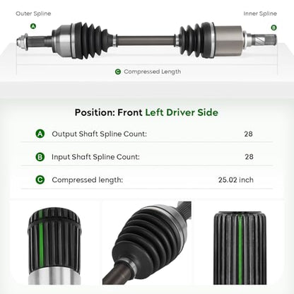 Front Left Driver Side CV Axle Shaft Assembly (Automatic/Manual Trans) for Mazda 3 2.0L 2.3L 2.5L, for Mazda 5 2006-2010 & 2012-2015 2.3L 2.5L, Replace for 66-8175