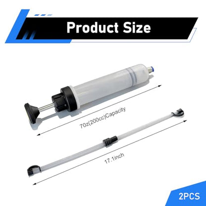 Automotive Fluid Extractor Pump, 200cc Manual Extraction Oil Syringe with 2 Hoses, Auto Oil Change Syringe Pump, Universal for Power Steering Transmission Gear Oil & Brake Fluid Transfers