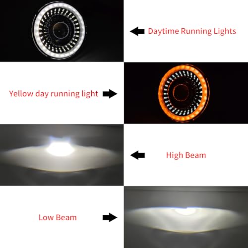 7 Inch Motorcycle Headlight with White/Amber DRL Start-up Gradient Welcome Halo,1pc - color: Amber