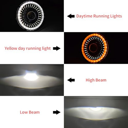 7 Inch Motorcycle Headlight with White/Amber DRL Start-up Gradient Welcome Halo,1pc - color: Amber