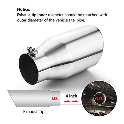 A-KARCK Exhaust Tip 4" Inlet to 6" Outlet, 12" Overall Length Exhaust Tailpipe Tip Polished Bolt On Design Protect Tailpipe - size: 4" to 6", 12" long, style: Polished