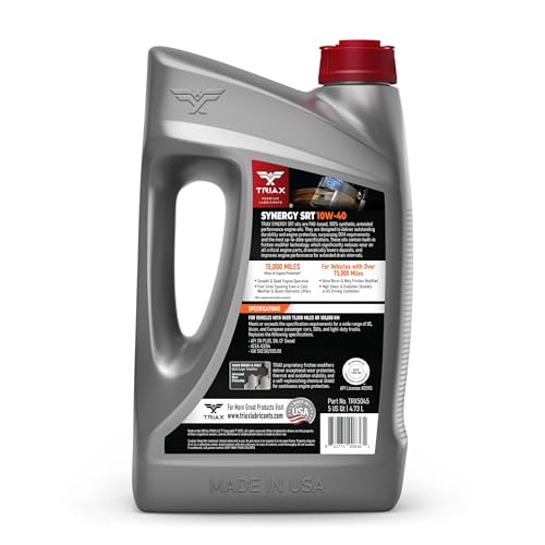 TRIAX Synergy SRT 10W-40 - Full Synthetic, Friction Modified Engine Oil - 20K Miles, API SP Licensed, 3x Wear Protection - Nano Boron and Moly Friction Modified (5 Quart) - size: 5 Quart