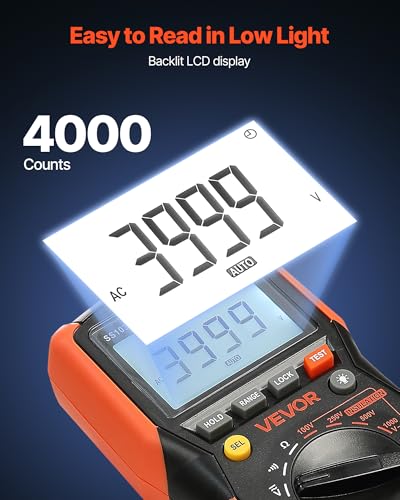 VEVOR Digital Multimeter, 4000-Count TRMS Voltmeter Ohmmeter, 1000V AC/DC Voltage Tester with Switchable Auto/Manual Range for Voltage, Resistance, and Continuity Measurment