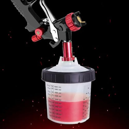 Disposable Paint Sprayer Gun Cup 20 Ounce(600ML) Kit with 10 Cups and Lids System, 1 Hard Cup with Retainer Ring, 2 Plugs, 1 Paint Stirrer, 10 Paint Strainers for Automotive Commercial Coatings - size: 20 Ounce kit 10pcs