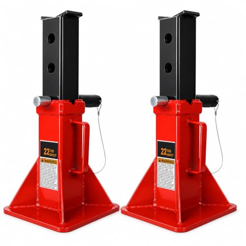 22 Ton Heavy Duty Jack Stands, Professional Pin Type Car Jack Stand Pair, 44,000 lb Capacity, Adjustable 12-20 Inch Steel Support Stands with Safety Lock for Trucks, Trailers & Equipment,Red - color: Red