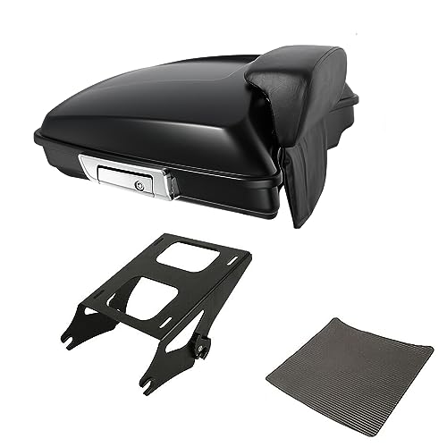 TCT-MOTORPARTS Razor Luggage Trunk Pack Backrest w/Mount Bracket Rack Fit for 2014-2025 Harley Touring Street Electra Glide Road King - color: Matte Black Razor Trunk+Black Rack#1