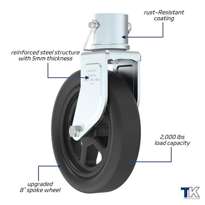 2000lbs 8" Trailer Jack Swivel Caster Replacement with Spoked Wheel - color: Silver