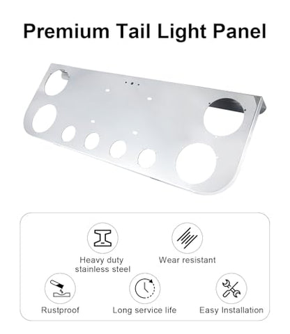Tail Light Panel Stainless Steel Chrome Finish with Four 4.49" and Four 2.31" Round Light Cutouts(8 Holes), Rear Center Light Panel for Semi Truck Trailers - style: 4x4.49" & 4x2.31" Round Holes