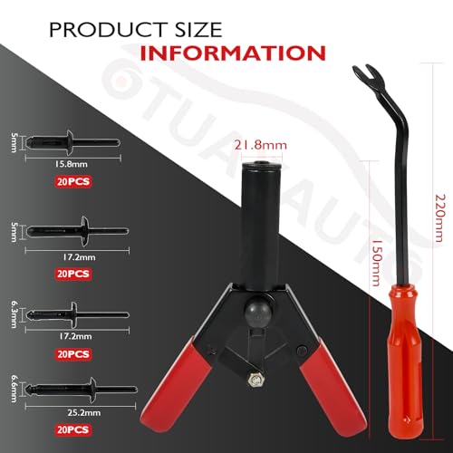OTUAYAUTO 82Pcs Plastic Rivet Gun Set - size: 80Pcs 4 Sizes Clips with 2 Remover