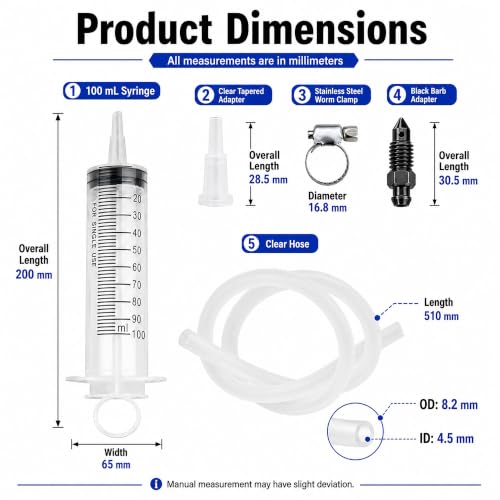 Brake Bleeder Kit with 100 mL Syringe for Hydraulic Brake Service - size: Brake Bleeder Kit