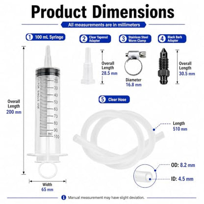 Brake Bleeder Kit with 100 mL Syringe for Hydraulic Brake Service - size: Brake Bleeder Kit