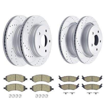 Acinoparts Front and Rear Drilled & Slotted Brake Rotors Ceramic Brake Pads - size: ABK00101