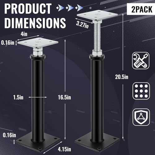 Zonon 2 Pack 16.5-20.5 Inch Adjustable Floor Jack Post, House Screw Jack for Floors Stairs Joist Lifting Leveling Supports, Load Capacity up to 7000 Lbs for Home and Garage Repair - color: Flat-top Style, size: 16.5-20.5 Inch