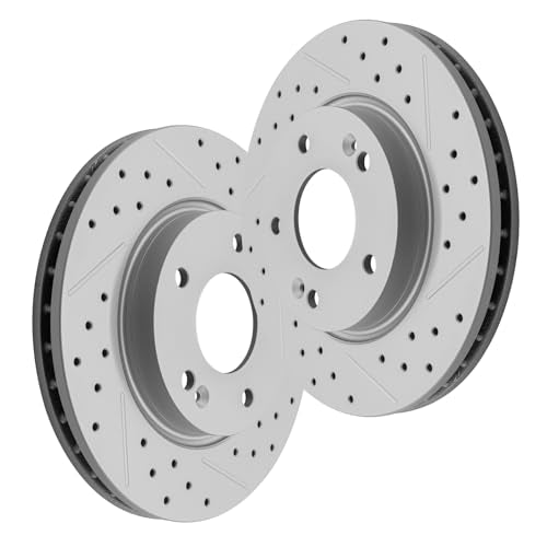 Front Rear Disc Brake Rotors 2 Pcs Drilled Slotted Brake Rotors Set Replacement for 2007 2008 2009 2010 Hyundai Elantra L4 2.0L Sedan