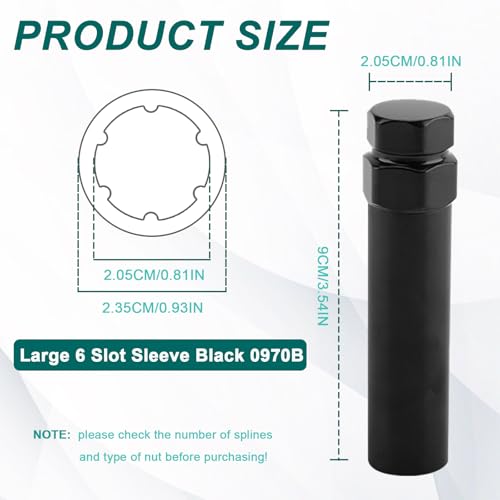 Large 6 Spline Lug Nut Socket,Wheel Lock Key Removal Tool,Replacement for Aftermarket 6Spline Lug Nuts for 21 mm(13/16 Inch) & 22 mm(7/8 Inch) Hex Socket Wrench (Large 6 Spline) - size: Large 6 Spline