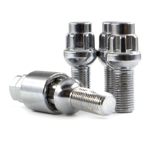 Wheel Accessories Parts 4 Locks + Key M14 x 1.5 14 x 1.5 Thread Ball Seat Lug Bolt Lock Chrome Finish 28mm Shank Length Dual Hex Key 17mm & 19mm fits Mecedes-Benz C EQB EQE GLA GLB SL-Class - color: Chrome M14x1.5, size: Mercedes Ball Seat