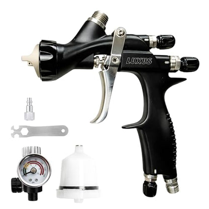 LUXUS 1.3 HVLP/LVMP Professional Spray Painting Gun with 600ml Plastic Cup, Air Regulator, Cleaning Kit, Big Atomization Pattern, Base Coat and Clear Coat Application (1.3 HVLP) - style: 1.3 HVLP
