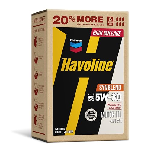 Havoline Motor Oil 5w30 High Mileage Synthetic Technology Smart Change Engine Oil, 5W-30, 6 Quarts, Pack of 1 - size: Pack of 1, style: 5W-30