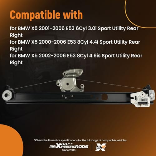 maXpeedingrods Rear Right Passenger Side Window Regulator for BMW X5 E53 3.0i 4.4i 4.6is 4.8is 2000-2006 740413 51357125060 - style: 740-413