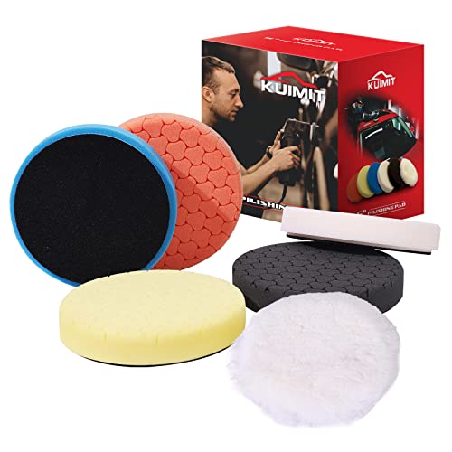 5" Buffing Polishing Pads, 6Pcs 5.6inch 125mm for 5 Inch Backing Plate, Compound Buffing Sponge Pads and Woolen Pads Cutting Polishing Pad Kit for Car Buffer Polisher (Honeycomb Structure) - size: 5 inch