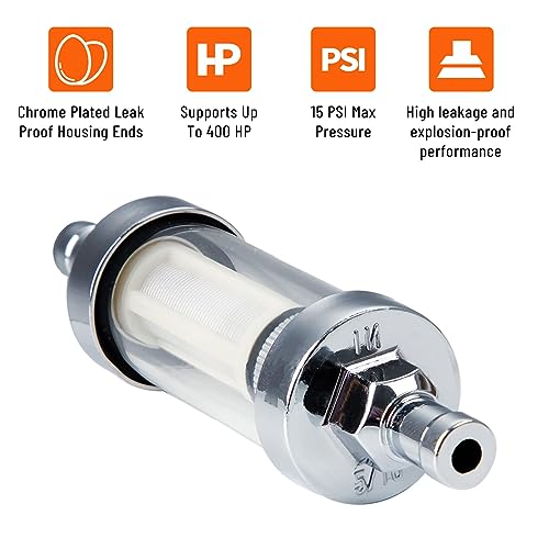 5/16 inch 9747 Inline Fuel Filter With Clear View Glass And Chrome (2) - size: 2 Pack
