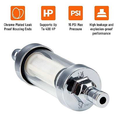 5/16 inch 9747 Inline Fuel Filter With Clear View Glass And Chrome (2) - size: 2 Pack
