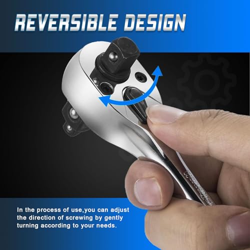 3-IN-1 Ratchet Handle,1/4",3/8",1/2" Drive Ratchet Wrench,72-Tooth Reversible Switch,Full-Polished Chrome Plating,Chromium Vanadium Steel,3/8 Pole