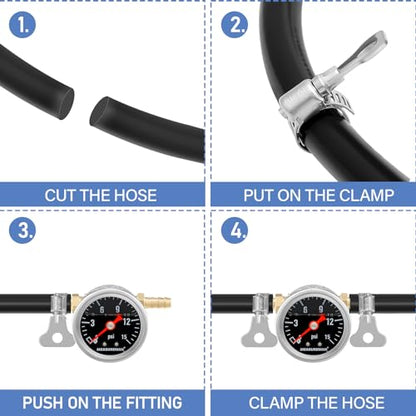 MEASUREMAN Fuel Pressure Gauge Kit 0-15Psi Stainless Steel Glycerin Filled, 1-1/2" Black Dial Size, with 5/16" Fuel Line Fuel Pressure Brass T-Fitting Adapter, Center Back Mount - size: 0-15 psi, style: Back Mount T-Fitting Adapter (Black Dial)