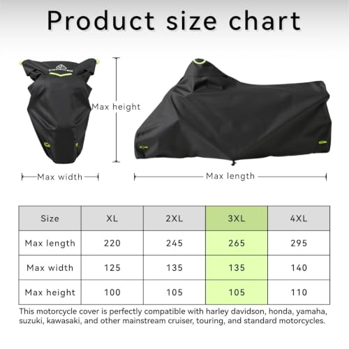 Motorcycle Cover Waterproof Outdoor All Season Protection - size: 104"