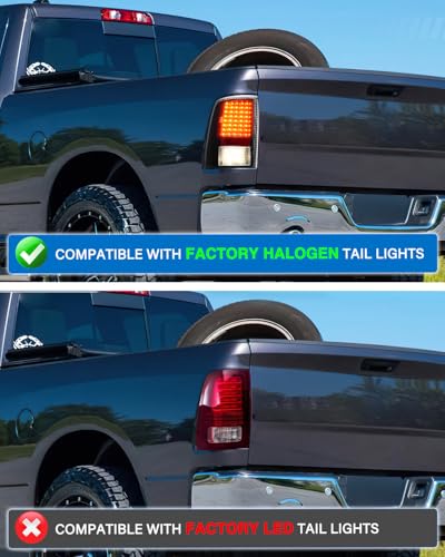 Nilight Taillight Assembly for 2009-2014 2015 2016 2017 2018 Dodge Ram - color: LED Black