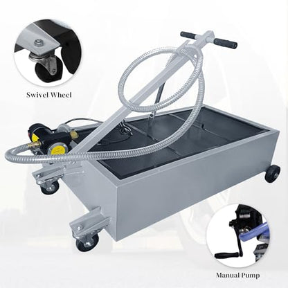 25 Gallon Low-Profile Oil Drain Pan with Electric Pump, Gray - color: Gray, size: 25 Gallon